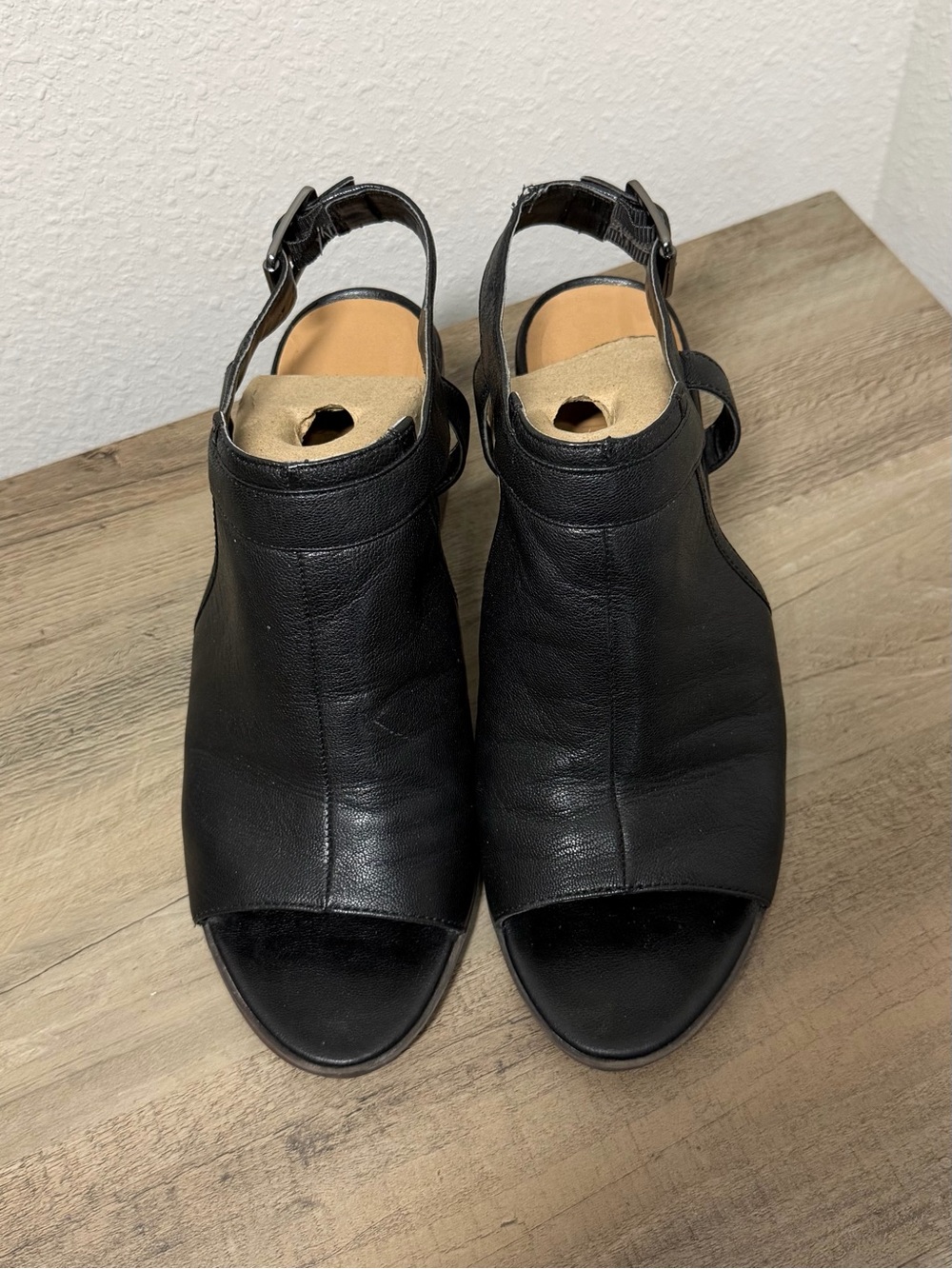 Franco Sarto Black Open-Toe Leather Slingback Mules